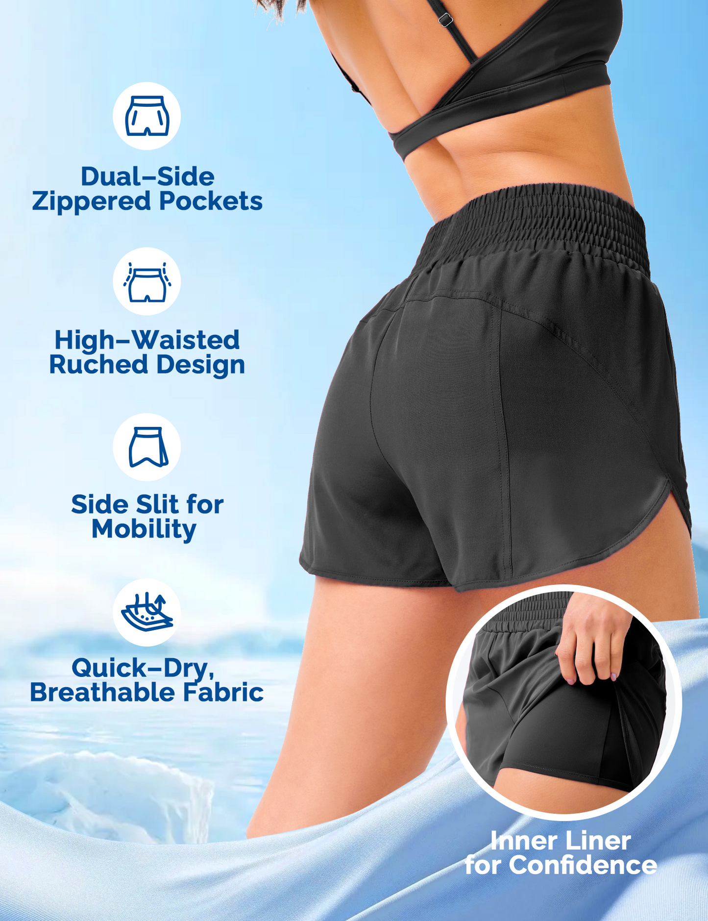 Yogaration 2.5'' High-Waisted Athletic Shorts for Women with 2 Zippered Pockets for Workout