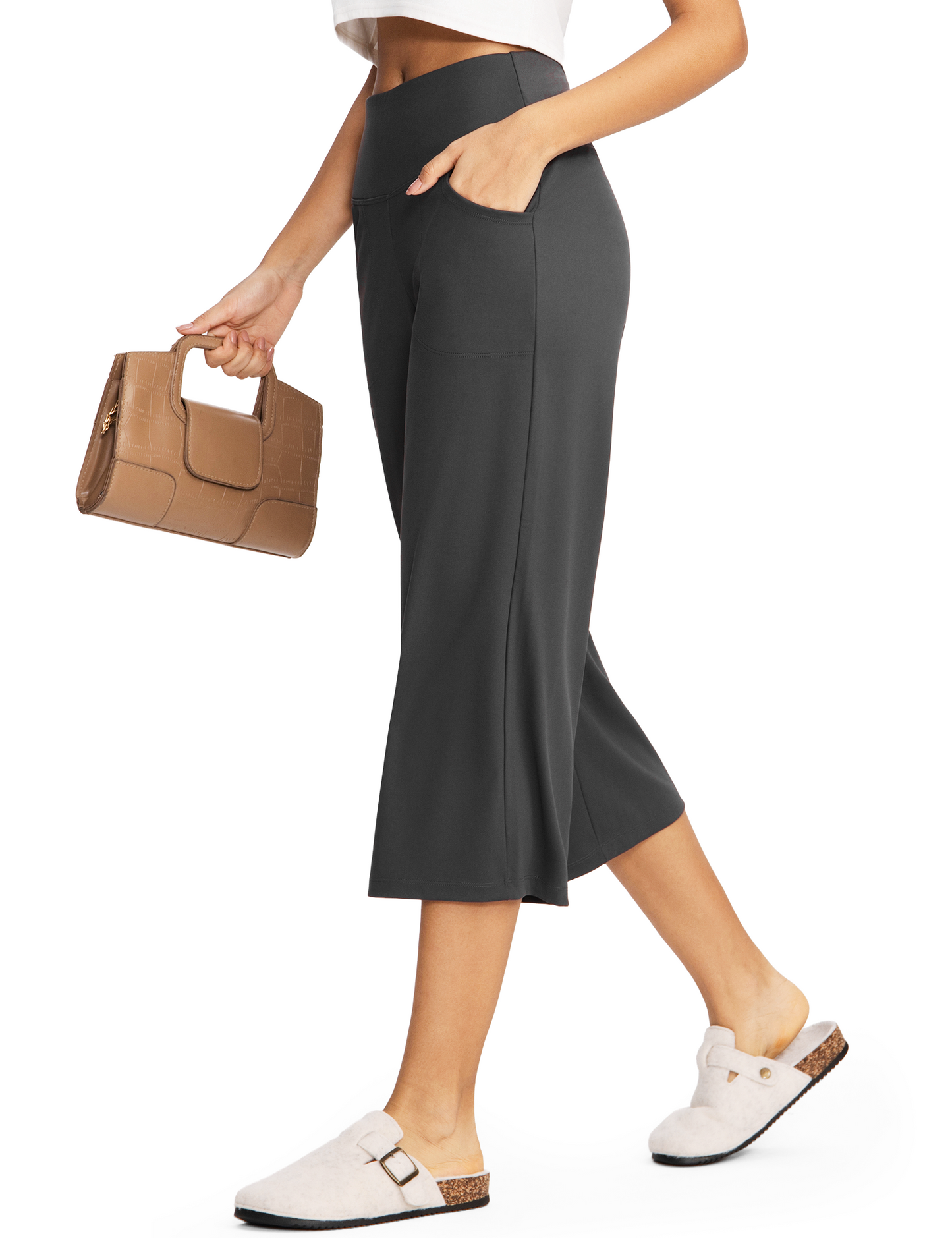 Yogaration Non-See-Through 7/8 Lounge Wide Leg Capri Pants for Women with Pockets