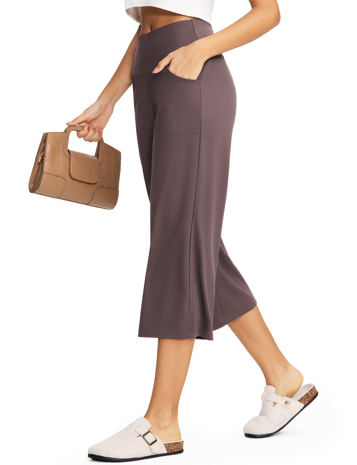Yogaration Non-See-Through 7/8 Lounge Wide Leg Capri Pants for Women with Pockets