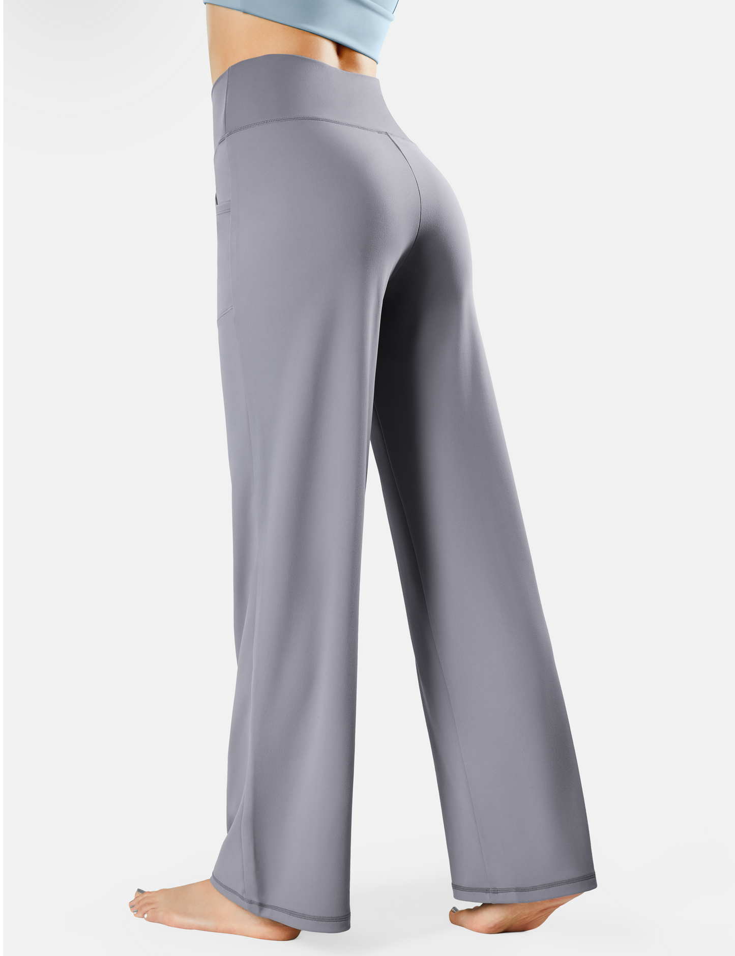 YR Wide Leg Yoga Pants for Women, Crossover High Waisted Lounge Pants with Pockets, Grey