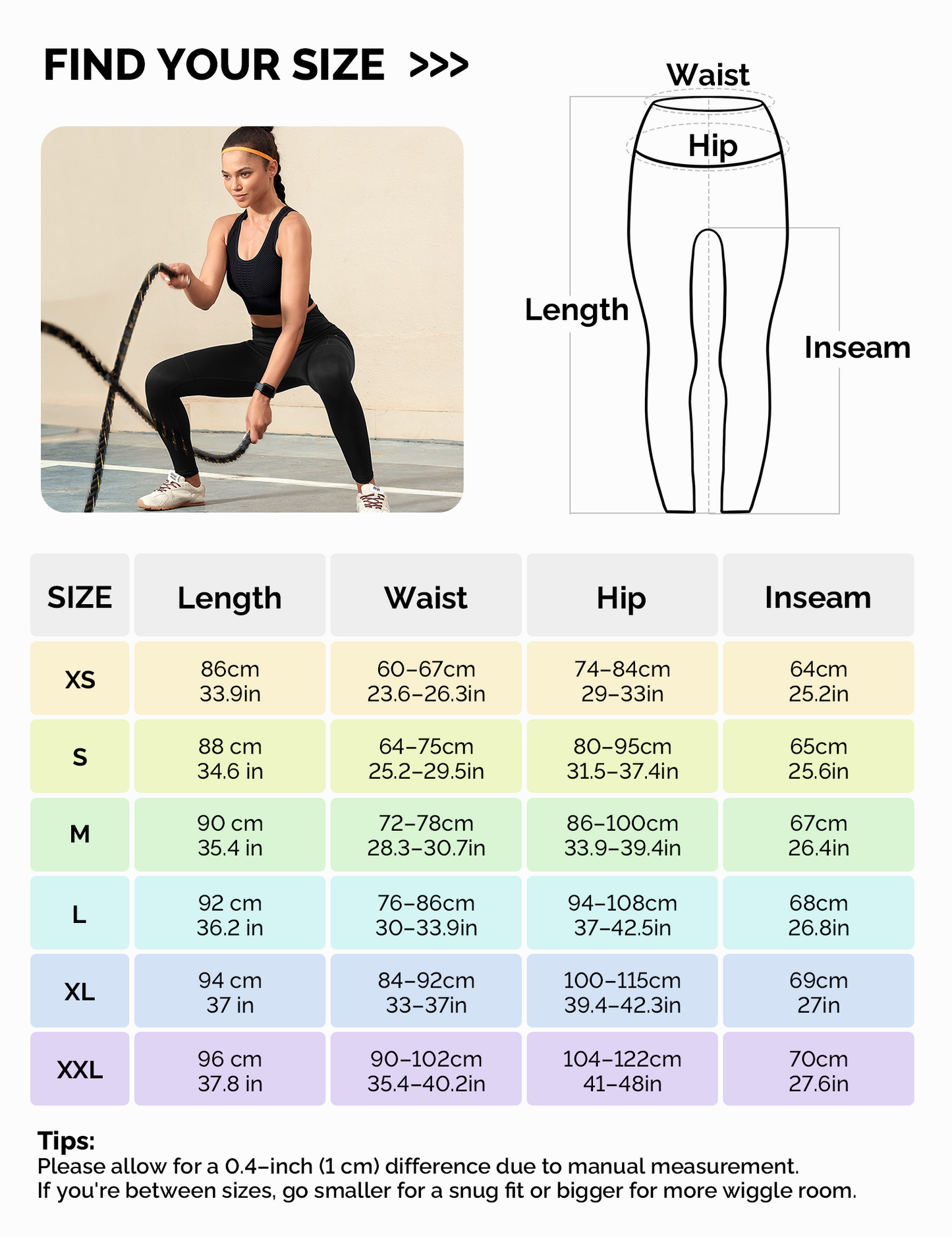 YR Yoga Workout Leggings for Women with Pockets, High-Waisted Compression Gym Leggings, Black