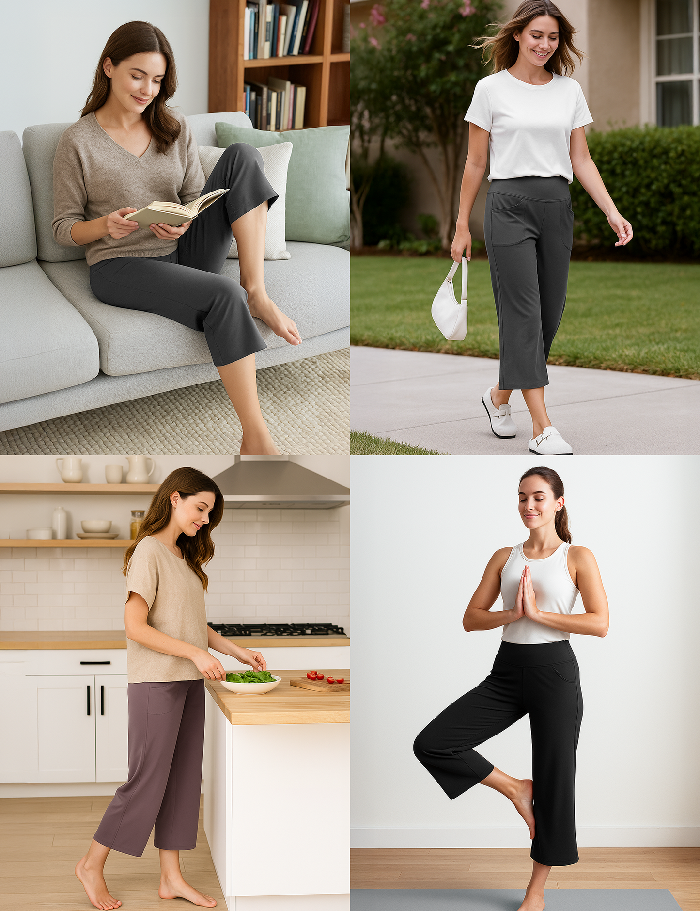 Yogaration Non-See-Through 7/8 Lounge Wide Leg Capri Pants for Women with Pockets