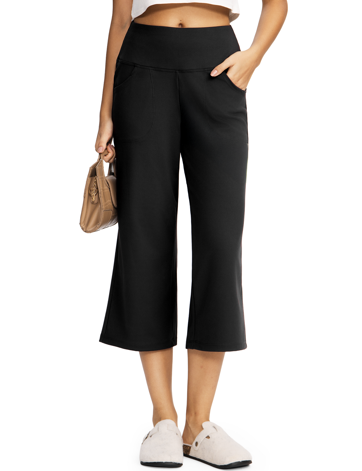 Yogaration Non-See-Through 7/8 Lounge Wide Leg Capri Pants for Women with Pockets